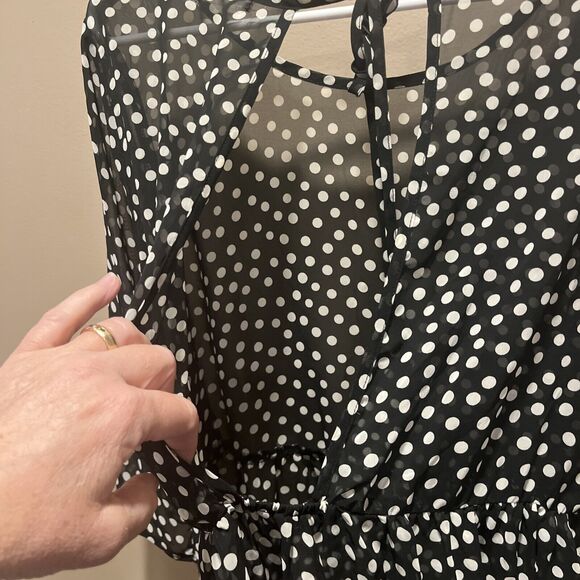 Everly Women's Sheer Polka Dot Tunic Black White L Preppy Coquette Flowy Whimsy - Picture 5 of 12